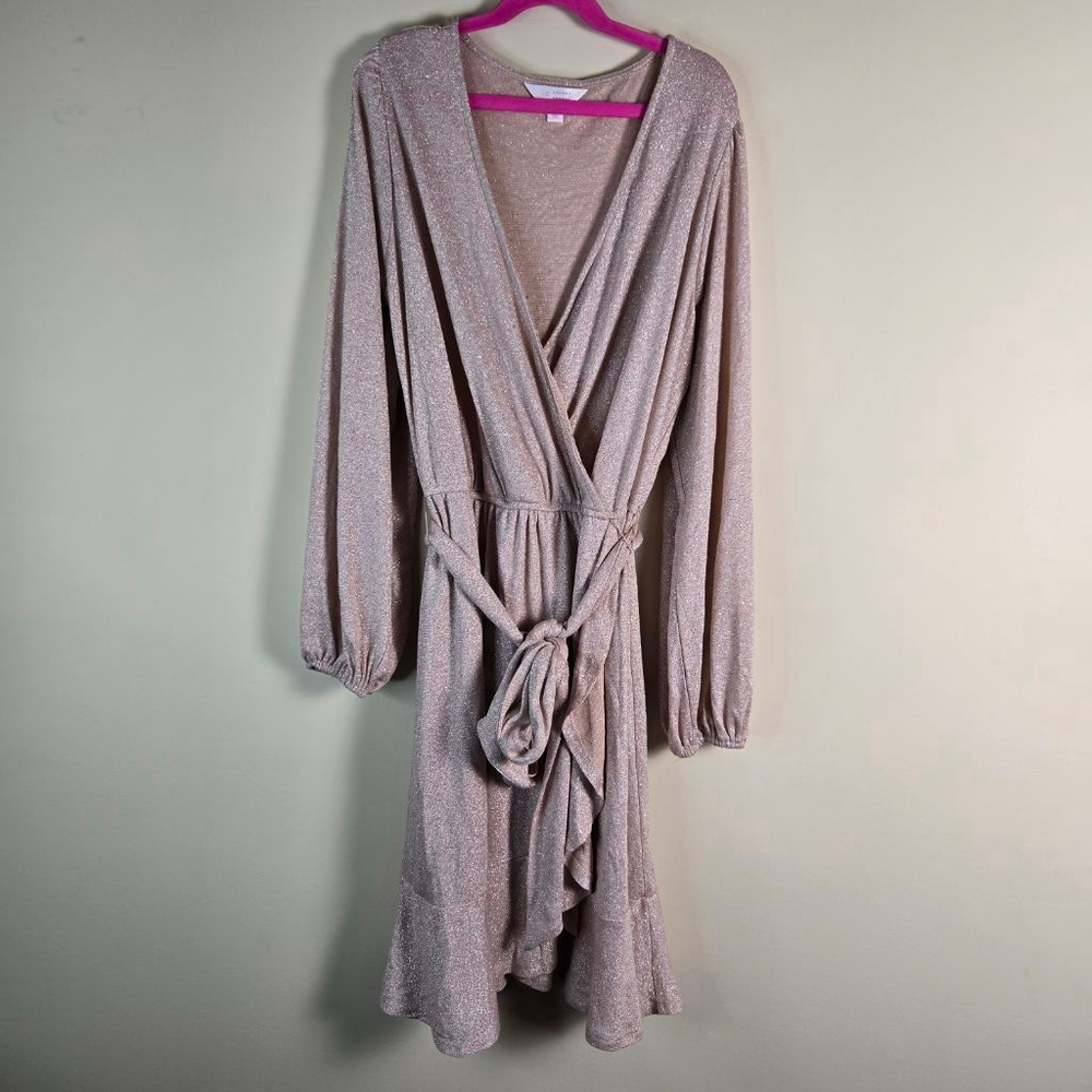 Women's LC Lauren Conrad M Rose Gold Long Sleeve Wrap Dress